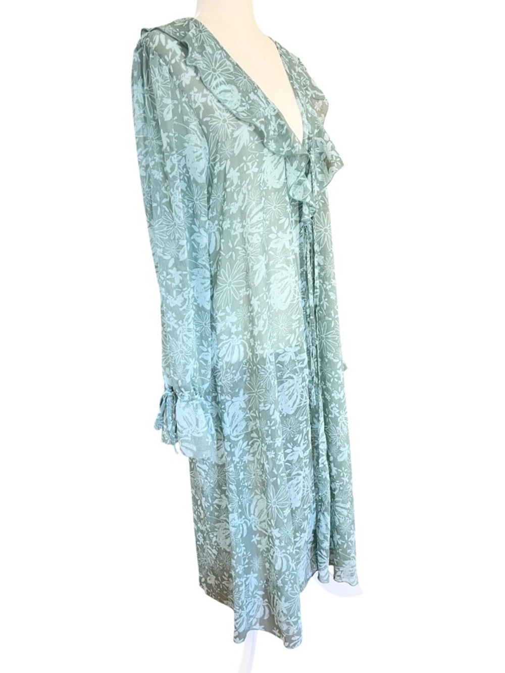 Aqua Green Floral Ruffle Kimono/Cover up. Size medium